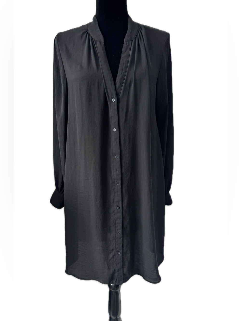 H&M Black Sheer Long Sleeve Button Front Midi Dress Size 12